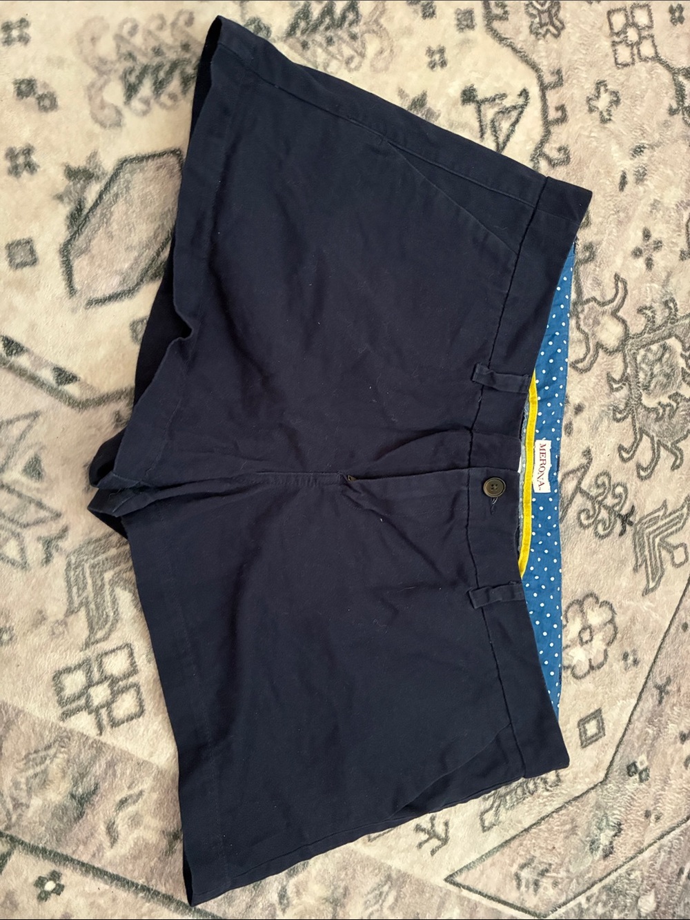 Navy Cotton Shorts with Polka Dot Waistband